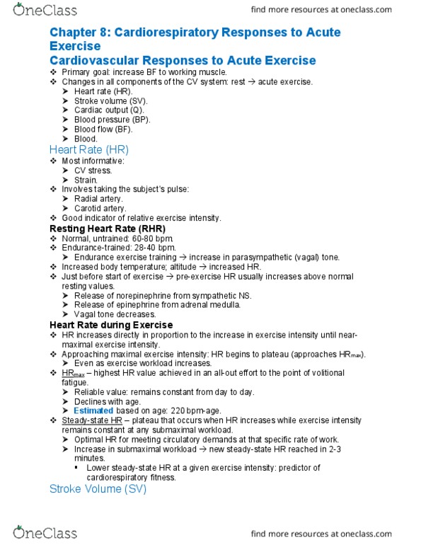 KAAP430 Chapter Notes - Chapter 8: Cardiorespiratory Fitness, Vagal Tone, Exercise Intensity thumbnail