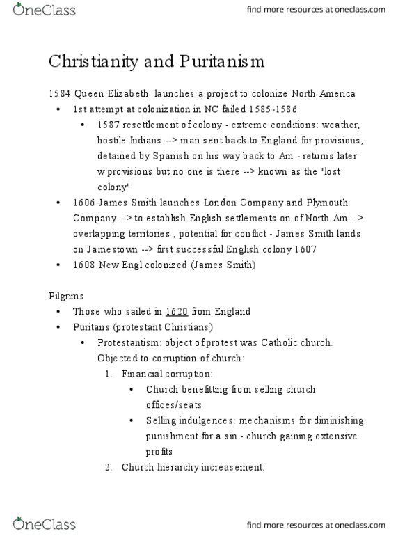 ENGL-UA 230 Lecture Notes - Lecture 2: Preparationism, Anne Bradstreet, Puritans thumbnail