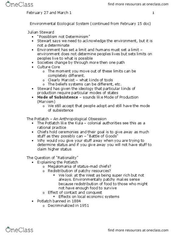 ANTH 2010 Lecture Notes - Lecture 5: Roy Rappaport, Marvin Harris, Emic And Etic thumbnail