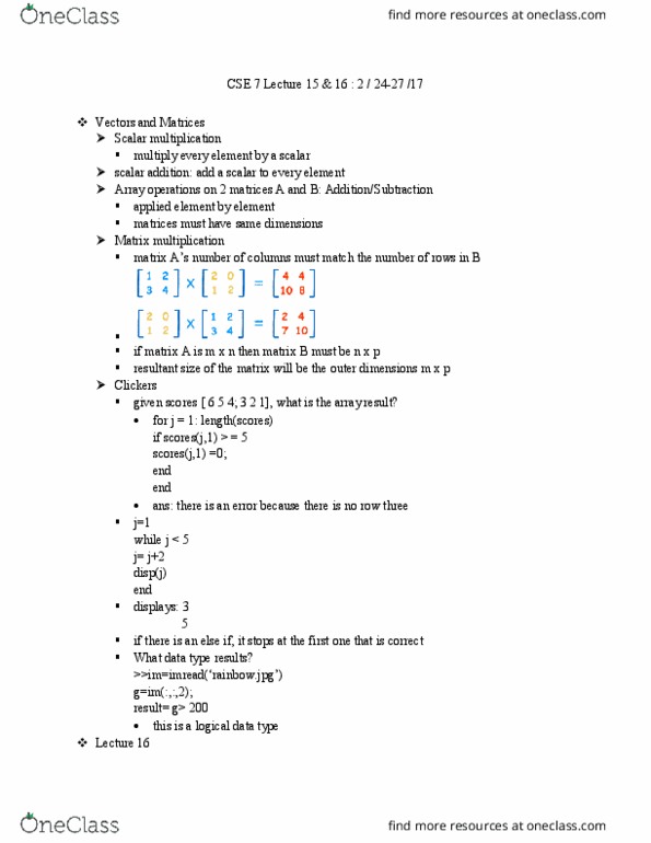 CSE 7 Lecture Notes - Lecture 15: Scalar Multiplication, Programming Style thumbnail