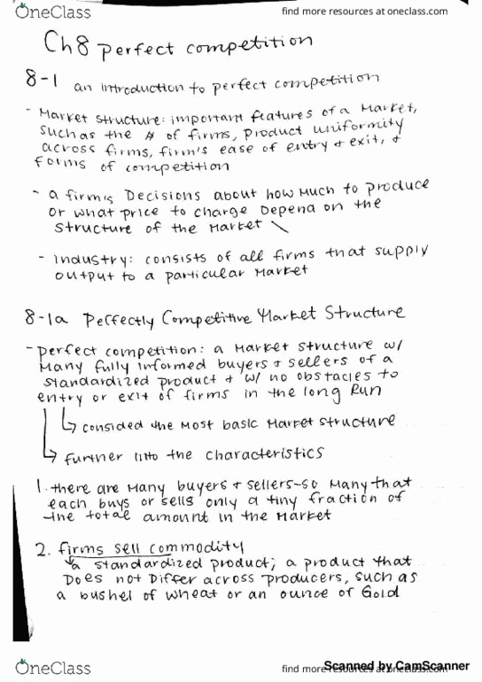 ECON 2005 Chapter Notes - Chapter 8: Average Variable Cost, Marginal Revenue, Perfect Competition thumbnail