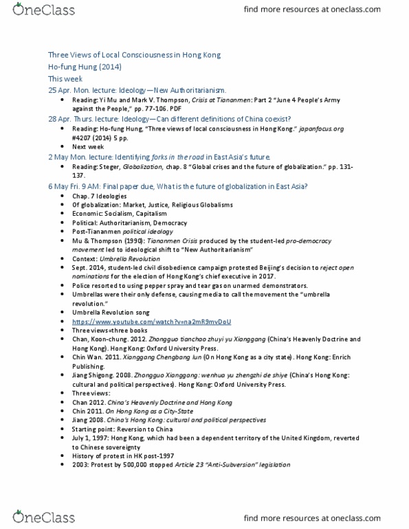 01:098:242 Lecture Notes - Lecture 29: Leung Chun-Ying, Xi Jinping, Chin Wan thumbnail