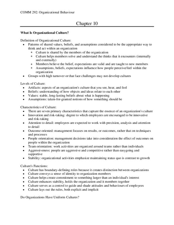 COMM 292 Chapter Notes - Chapter 10: Ethical Movement, Organizational Commitment, Organizational Culture thumbnail