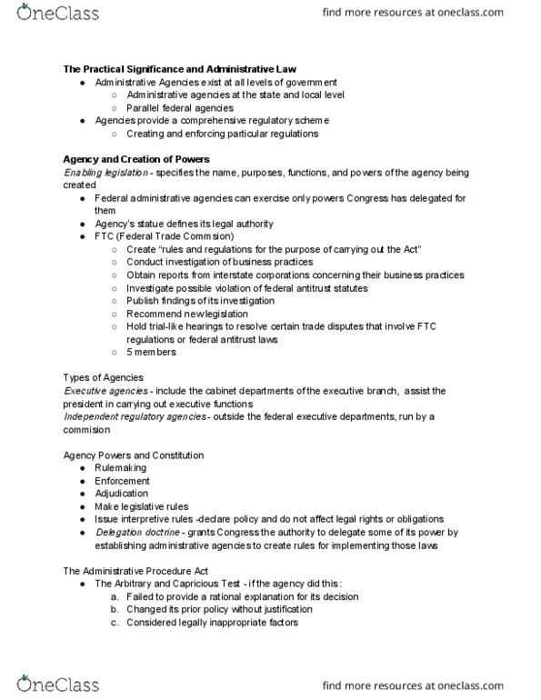 LGS 200 Lecture Notes - Lecture 6: Regulatory Flexibility Act, Federal Register, Administrative Law Judge thumbnail