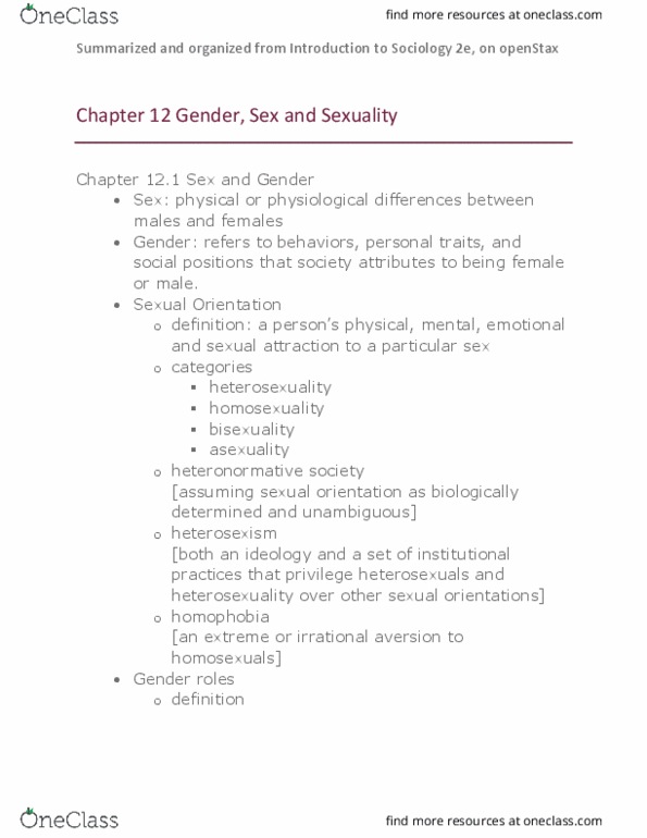 SOCIOL 110 Chapter Notes - Chapter 12.1: Heterosexism, Bisexuality, Heteronormativity thumbnail