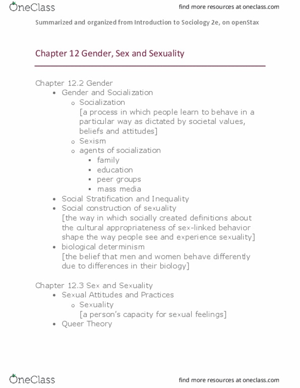 SOCIOL 110 Chapter Notes - Chapter 12.2+3: Queer Theory thumbnail