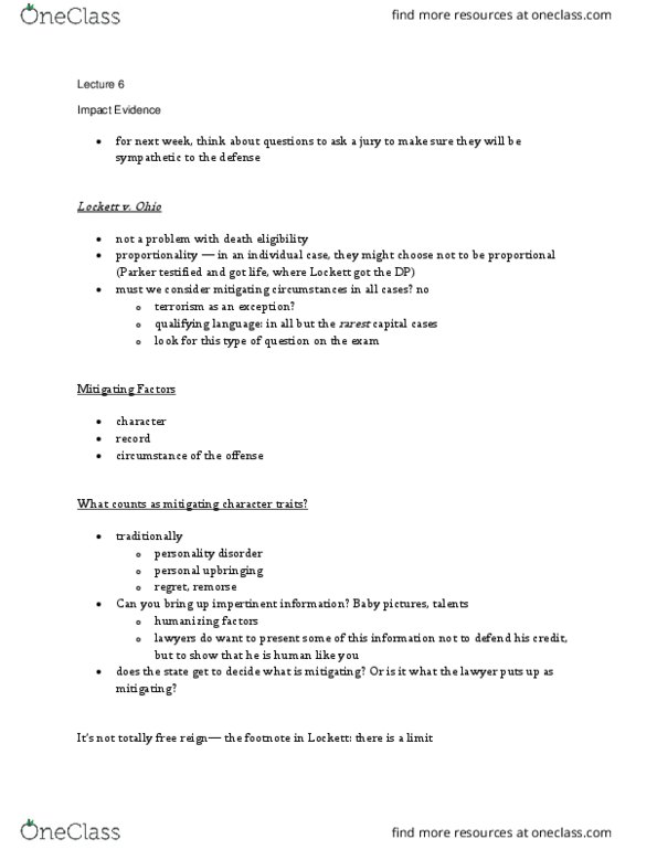 LAW 4051 Lecture Notes - Lecture 6: Fetal Alcohol Spectrum Disorder, Mitigating Factor, Personality Disorder thumbnail