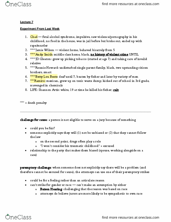 LAW 4051 Lecture Notes - Lecture 7: Peremptory Challenge, Miss Louisiana, Fetal Alcohol Spectrum Disorder thumbnail