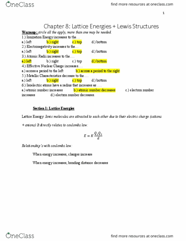 CHEM 1201 Lecture Notes - Lecture 16: Lone Pair, Potassium Bromide, Lattice Energy thumbnail
