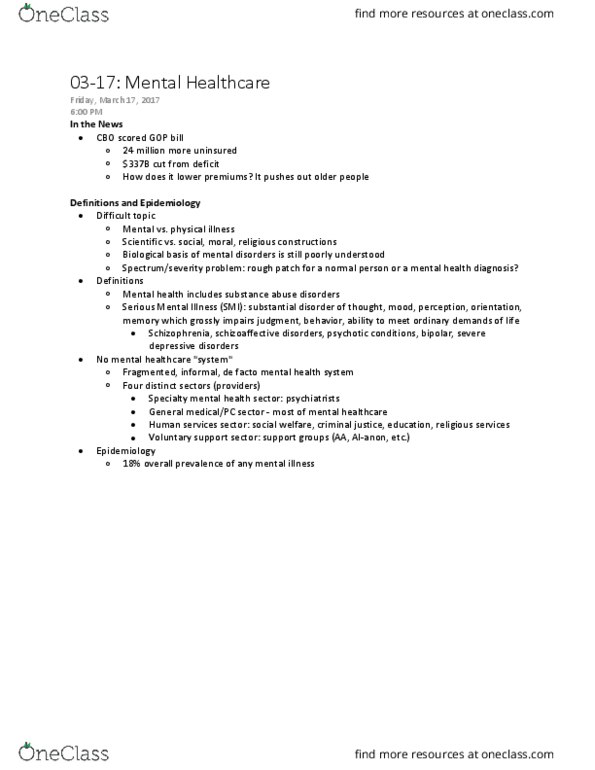 PHP 0310 Lecture Notes - Lecture 21: Mental Disorder, Schizoaffective Disorder, Indirect Costs thumbnail