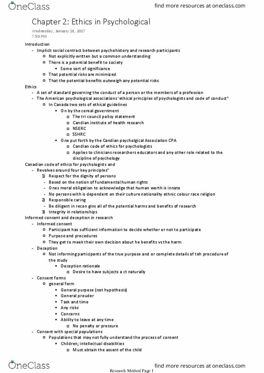 PSY 2174 Lecture Notes - Lecture 2: Informed Consent, Natural Sciences And Engineering Research Council, Intellectual Disability thumbnail