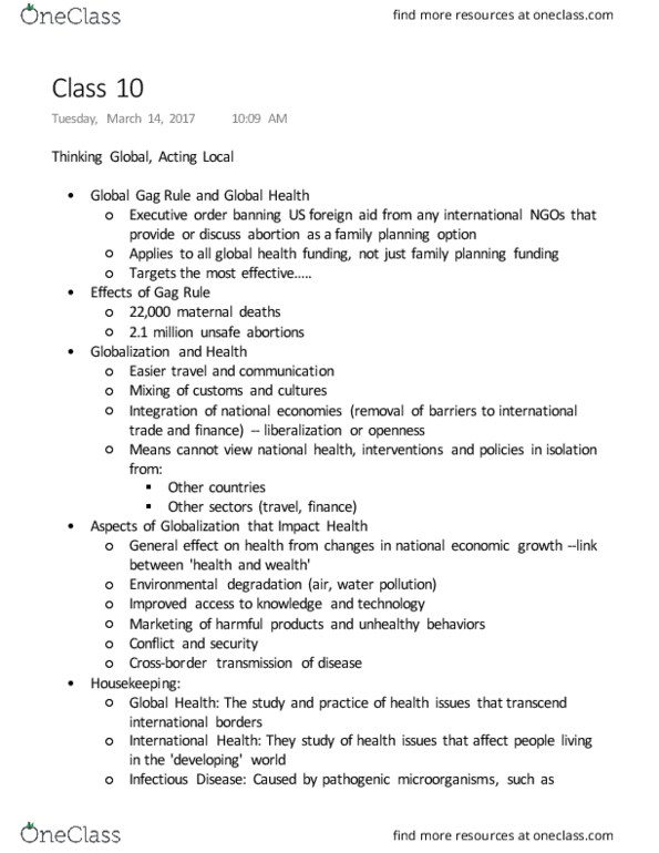 INTLSTD 101 Lecture Notes - Lecture 10: Mexico City Policy, World Health Organization, Gag Rule thumbnail