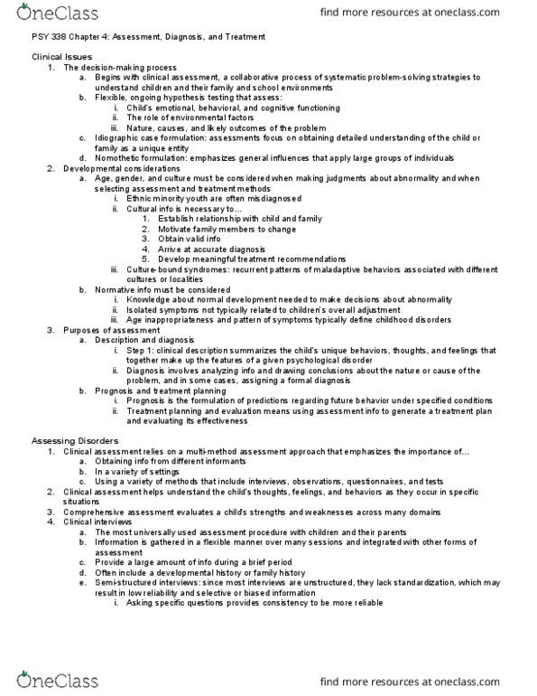 PSY 338 Lecture Notes - Lecture 4: Child Behavior Checklist, School Refusal, Projective Test thumbnail