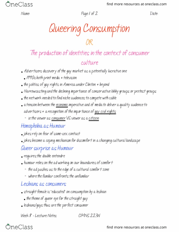 CMNS 223W Lecture Notes - Lecture 8: Queer Eye, Double Entendre, Narrowcasting thumbnail