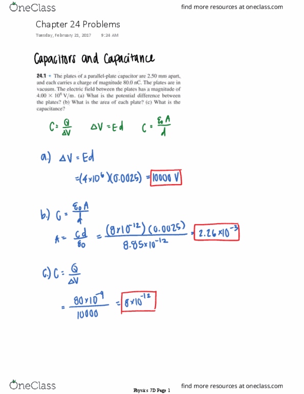 PHYSICS 7D Chapter Notes - Chapter 24: Surface Charge, Electric Field, Energy Density thumbnail