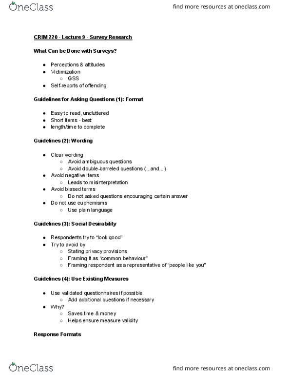 CRIM 220 Lecture Notes - Lecture 9: Cover Letter, Computer-Assisted Telephone Interviewing, Likert Scale thumbnail