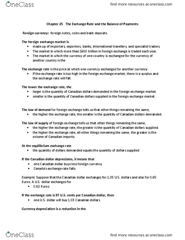 ECON 1010 Chapter Notes - Chapter 25: South African Rand, Demand Curve, Foreign Exchange Market thumbnail