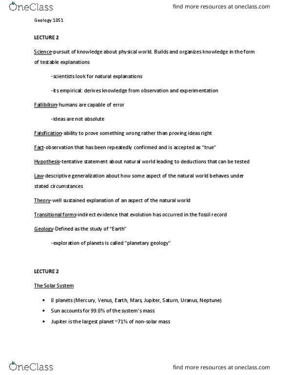 GSCI 1051 Lecture Notes - Lecture 1: Planetary Geology, Gas Giant thumbnail