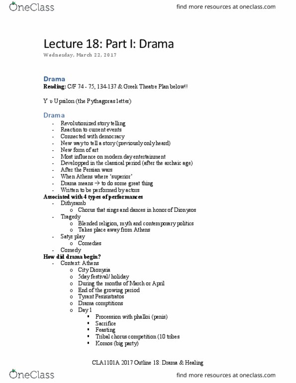 CLA 1101 Lecture Notes - Lecture 18: Oedipus Complex, Pericles, Euripides thumbnail