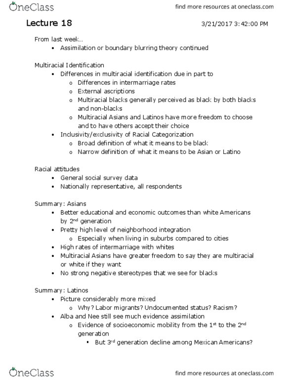 SOCIOL 131AC Lecture Notes - Lecture 18: Model Minority, General Social Survey, White Hispanic And Latino Americans thumbnail