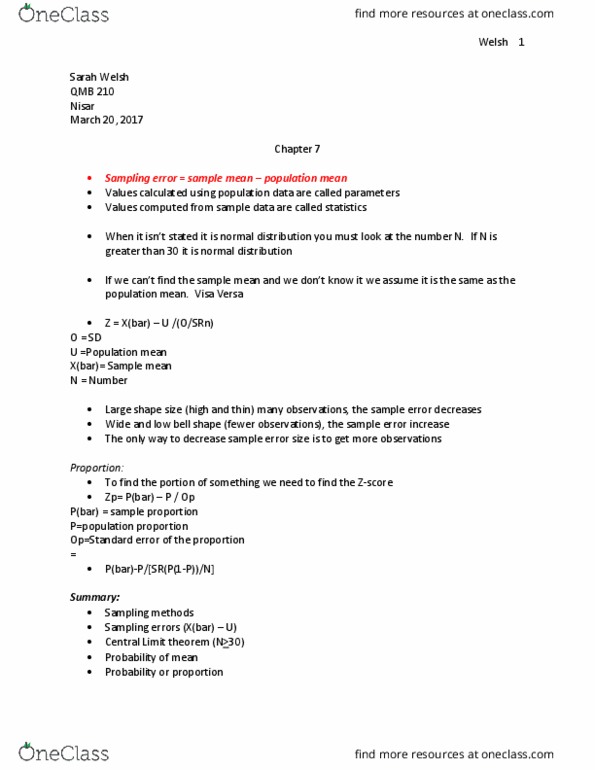 QMB-210 Lecture Notes - Lecture 19: Probability Distribution, Standard Deviation, South Dakota Highway 25 thumbnail