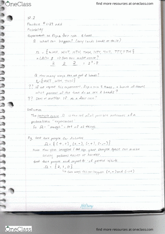 Applied Mathematics 1201A/B Lecture Notes - Lecture 26: Empty Set, Fair Coin, Sample Space thumbnail