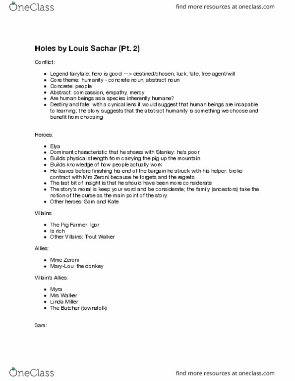 ENGL 2011 Lecture Notes - Lecture 20: Louis Sachar, Jim Crow Laws, Noun thumbnail
