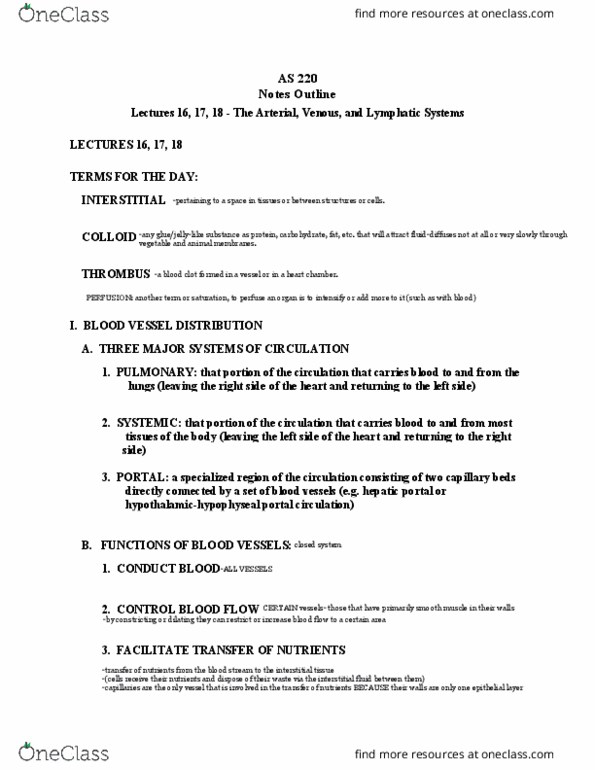 ANSC 220 Lecture Notes - Lecture 16: Oncotic Pressure, Venae Cavae, Extracellular Fluid thumbnail