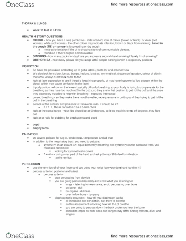 Nursing NUR203 Lecture Notes - Lecture 9: Fremitus, Palpation, Chronic Obstructive Pulmonary Disease thumbnail