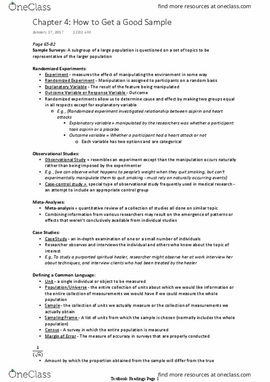 Statistical Sciences 1023A/B Chapter Notes - Chapter 4: Randomized Experiment, Dependent And Independent Variables, Meta-Analysis thumbnail