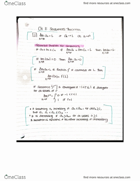 MATH 1014 Lecture 47: sequences theorems lecture note thumbnail