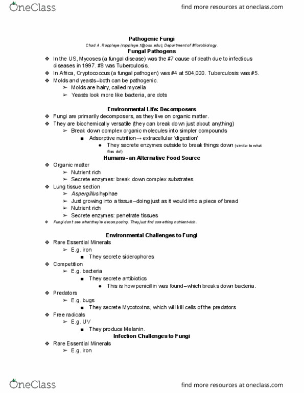 PLNTPTH 2000 Lecture Notes - Lecture 20: Mycosis, Siderophore, Aspergillus thumbnail