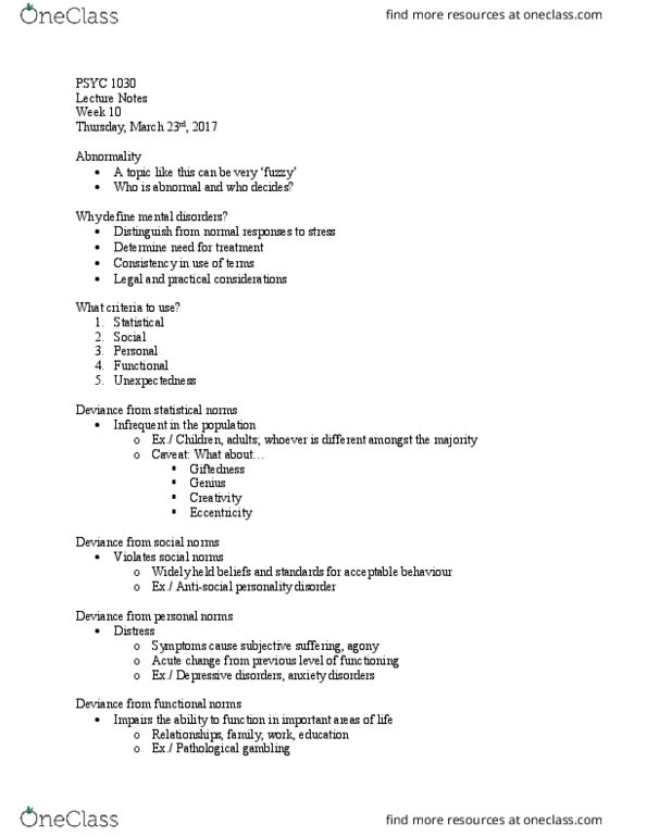 PSYC 1030H Lecture Notes - Lecture 10: Asperger Syndrome, Preterm Birth, Medicalization thumbnail