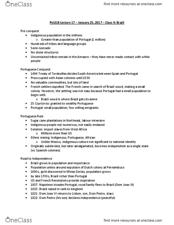 POL218Y5 Lecture Notes - Lecture 16: Luiz Inácio Lula Da Silva, Brazilian Democratic Movement, Authoritarianism thumbnail