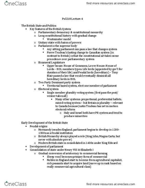 POL218Y5 Lecture Notes - Lecture 4: Post-War Consensus, Yes Minister, Wool thumbnail