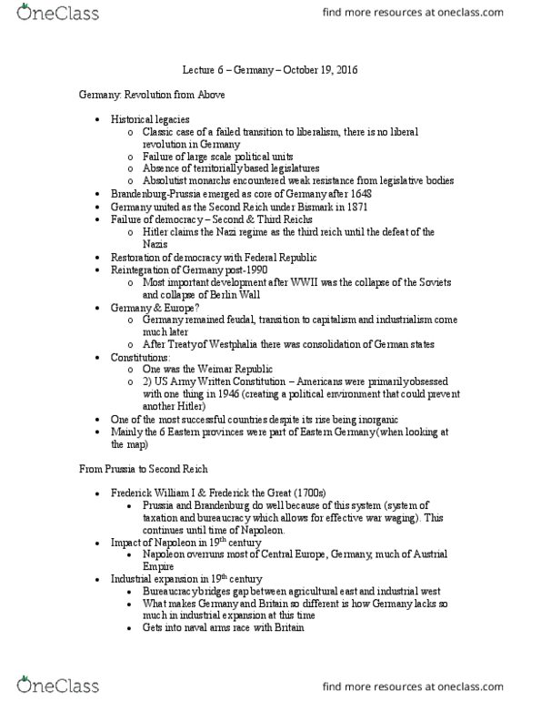 POL218Y5 Lecture Notes - Lecture 6: German Empire, Enlightened Absolutism, East Germany thumbnail