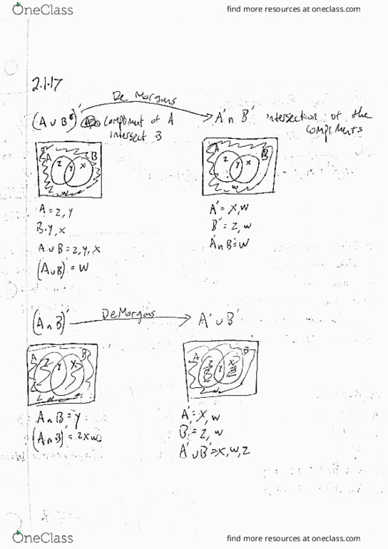 MATH 1215 Lecture 6: 7.2 Set Theory--DeMorgans, Union rule and Compliment Rule thumbnail