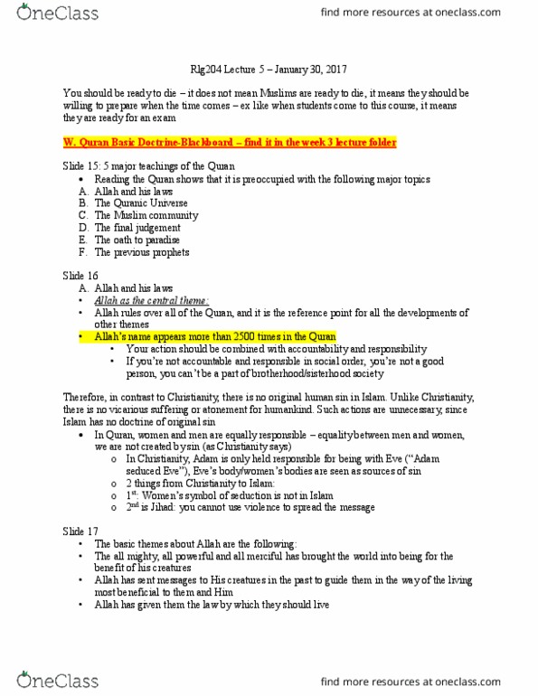 RLG204H5 Lecture Notes - Lecture 5: Quran Reading, Fiqh, Stoning thumbnail