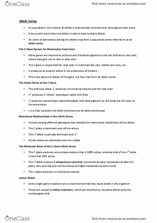 BIO207H5 Lecture Notes - Lecture 10: Lethal Allele, Null Allele, Chinchilla thumbnail