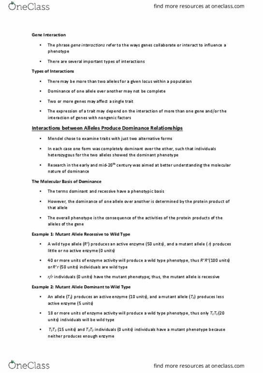 BIO207H5 Lecture Notes - Lecture 9: Pearson Education, Null Allele, Gene Product thumbnail