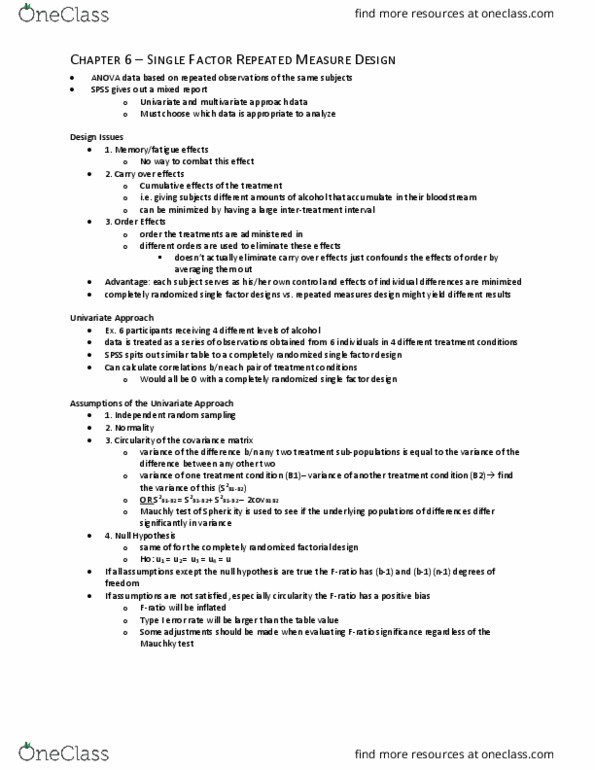 Psychology 3800F/G Chapter Notes - Chapter 6: Repeated Measures Design, Type I And Type Ii Errors, Multivariate Testing In Marketing thumbnail