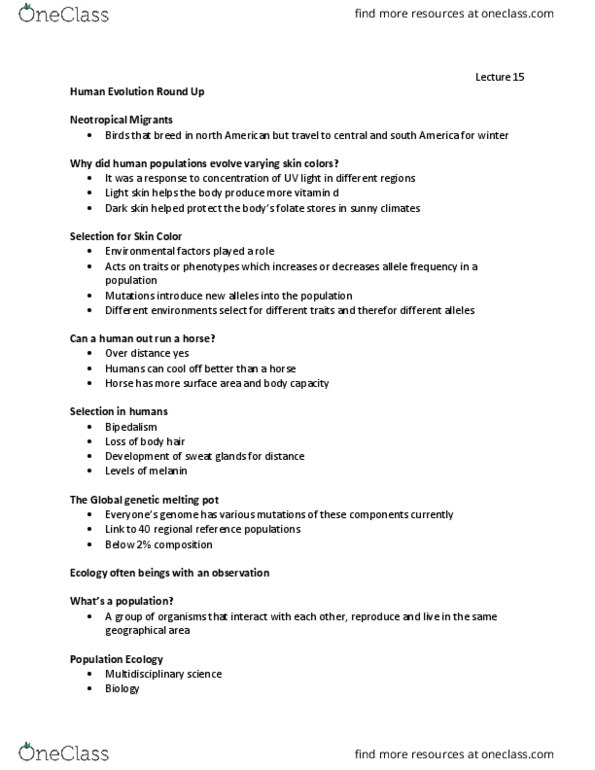 BIOL 102 Lecture Notes - Lecture 15: Neotropical Realm, Dark Skin, Light Skin thumbnail