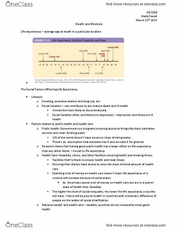 SOC100H5 Lecture Notes - Lecture 16: Population Reference Bureau, Social Isolation, Blood Product thumbnail