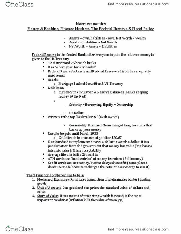 ECON 2133 Lecture Notes - Lecture 1: Fractional-Reserve Banking, Monetary Base, Retail Banking thumbnail