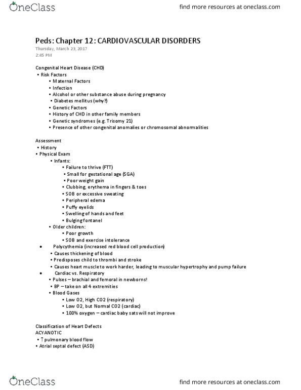 NURS 3330 Chapter Notes - Chapter 12: Atrial Septal Defect, Ventricular Septal Defect, Hypoplastic Left Heart Syndrome thumbnail