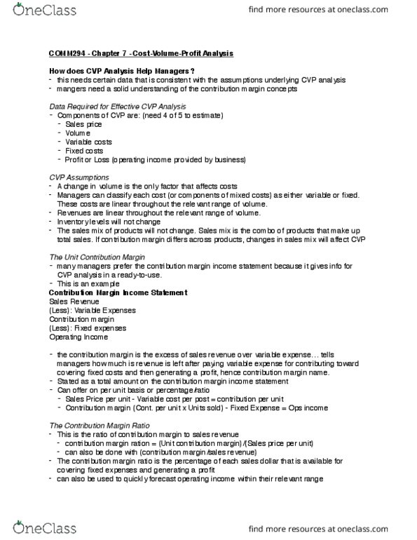 COMM 294 Chapter Notes - Chapter 7: Contribution Margin, Earnings Before Interest And Taxes, Income Statement thumbnail