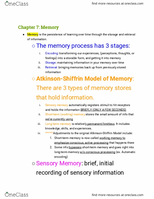PSYCH 7A Lecture Notes - Lecture 15: Echoic Memory, Iconic Memory, Sensory Memory thumbnail