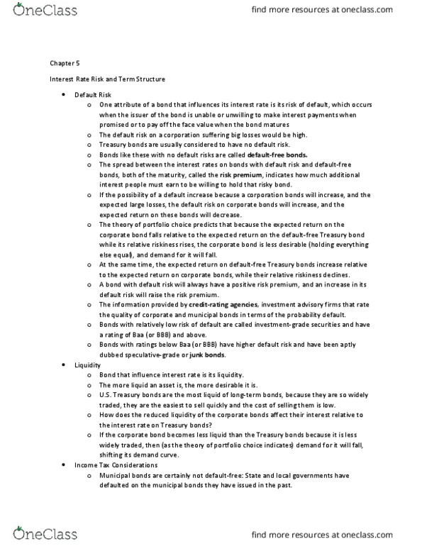 SMG FE 442 Chapter Notes - Chapter 5: Liquidity Premium, Yield Curve, Risk Premium thumbnail