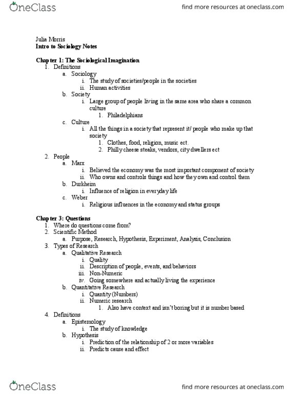 SOCI 2110 Lecture Notes - Lecture 1: Julia Morris, The Sociological Imagination, Role Conflict thumbnail