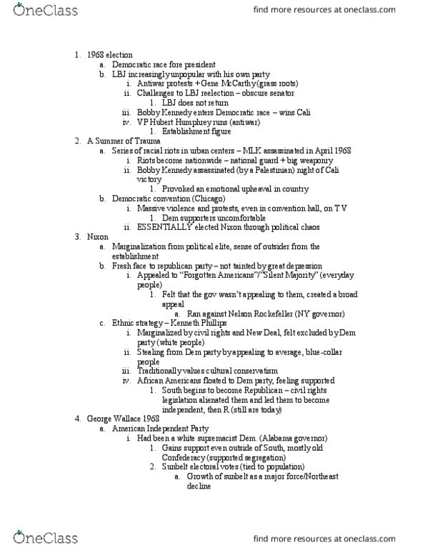 HIST 380U Lecture Notes - Lecture 1: Hubert Humphrey, Nelson Rockefeller, Democratic Congress thumbnail